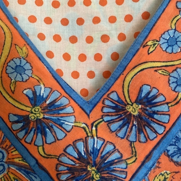 Gretchen Scott V Neck Cotton 3/4 Sleeve Tunic Top Orange Blue Floral Size SMALL - Picture 1 of 8